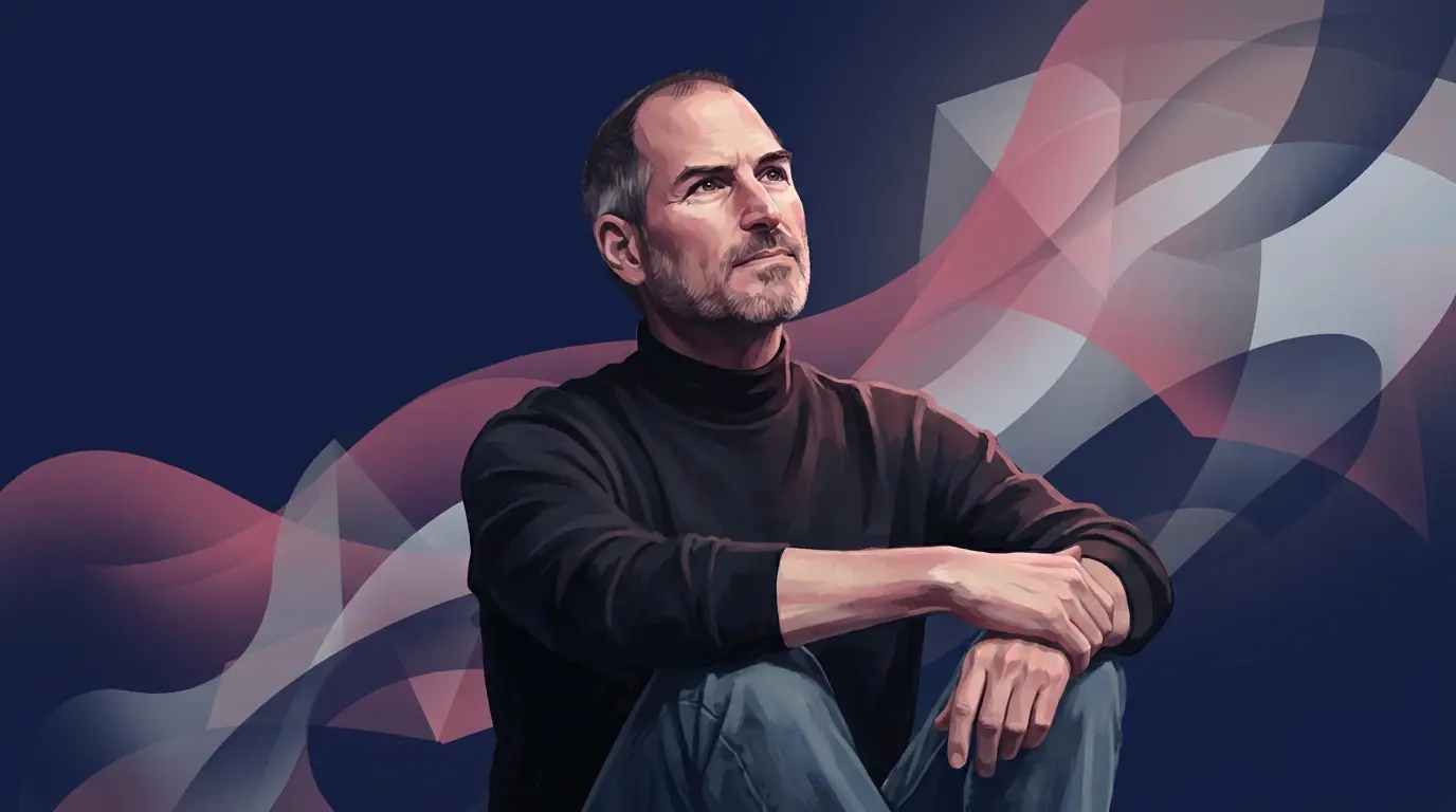 Illustrated portrait of a man in warm red tones, deep in thought