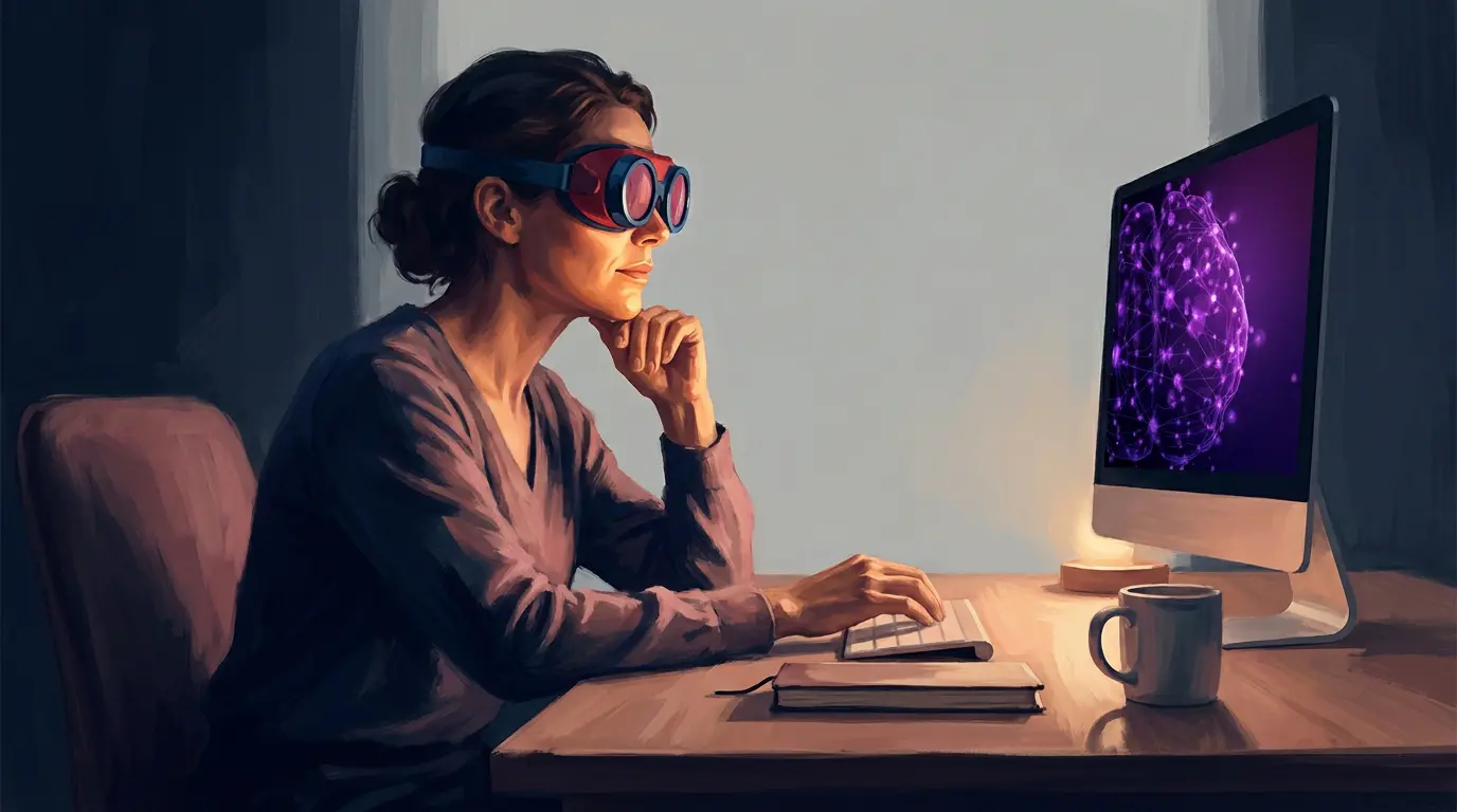 Woman wearing glasses looking away in dim, moody lighting