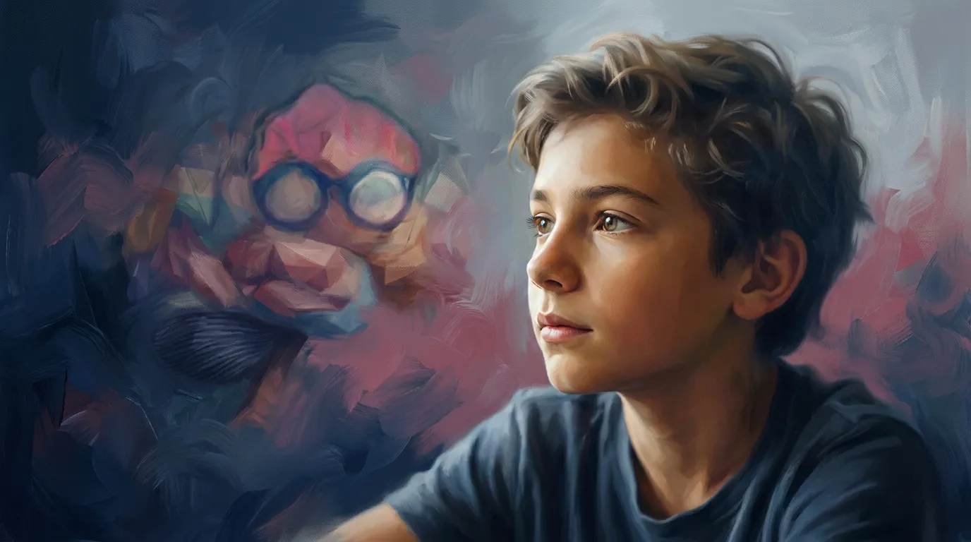 Illustrated portrait of a young person wearing glasses