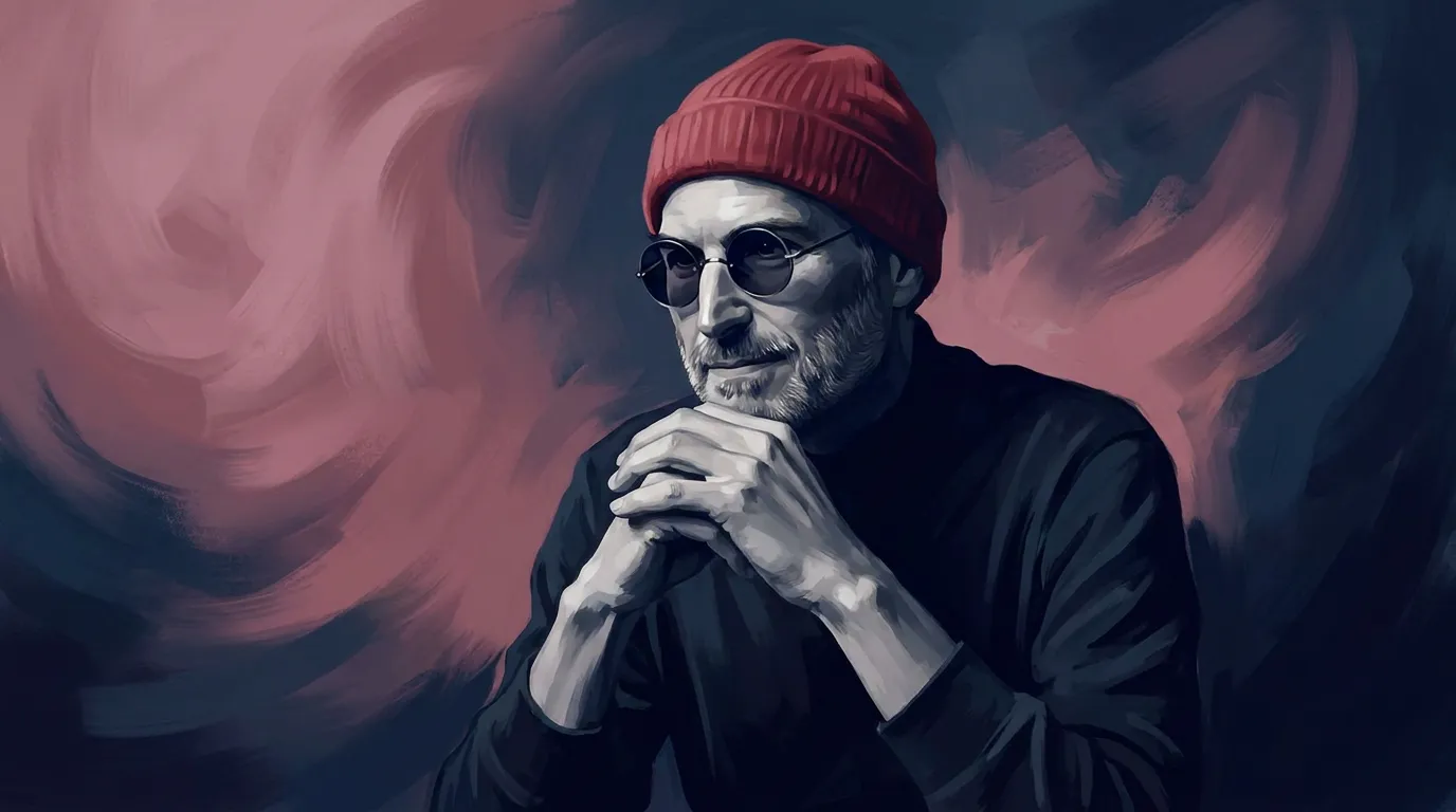 Man in a red beanie resting his chin on his hand, deep in thought