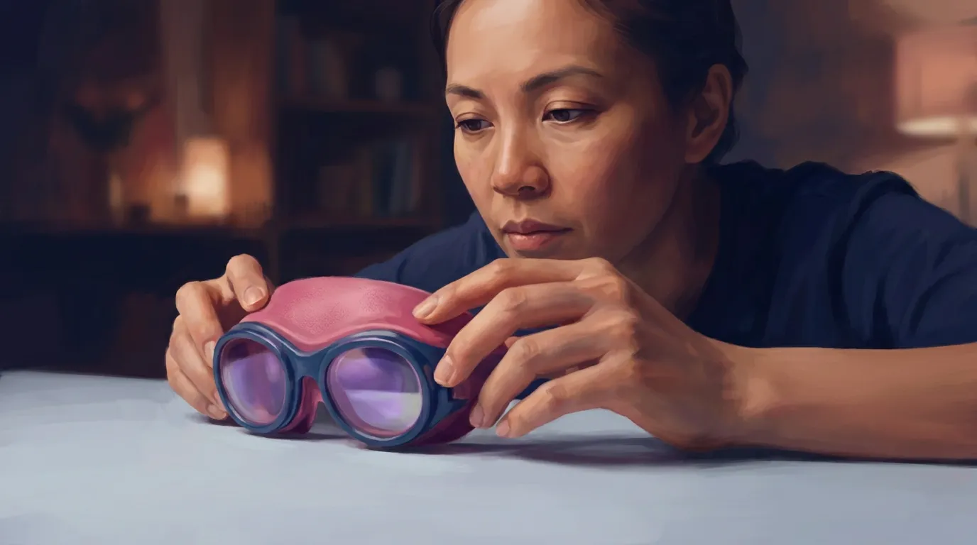 Close-up of a woman wearing glasses with her hand near her face