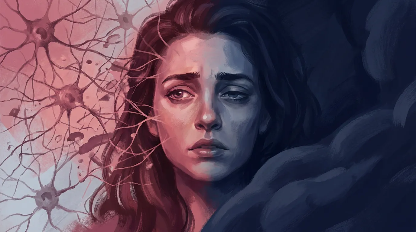 Split portrait illustration contrasting glowing neural activity with a shadowed side, representing the difference between ADHD and laziness
